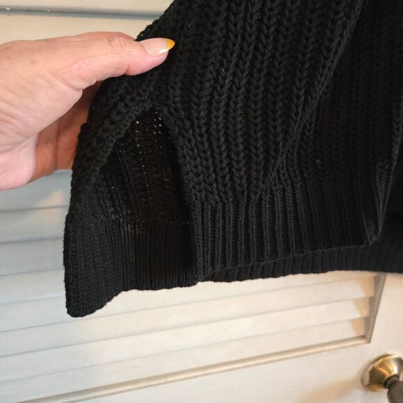 Lauren Ralph Lauren Black Sweater Shaker & Cable Knit VNeck  Medium - Picture 6 of 9